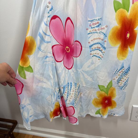 Key Lime Pie Dress Women S Blue Floral Fish Tank Midi Y2K Sequin Tropical Spring - Picture 5 of 8